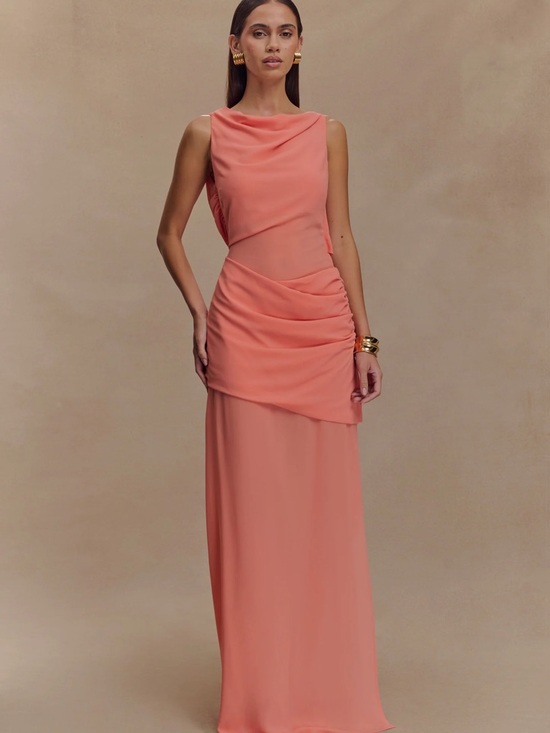 Meshki Dresses & Skirts - Meshki Draped Chiffon Maxi Dress - Pastel Nectarine